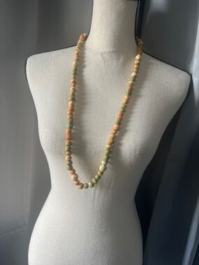 Handmade Green & Orange Beaded Necklace